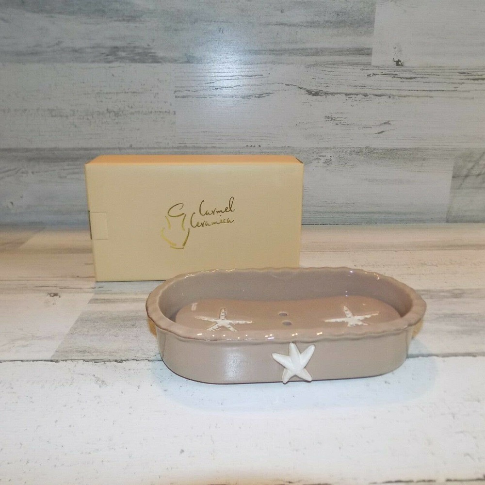 NIB Carmel Ceramica Sand Brown Starfish Soap Dish